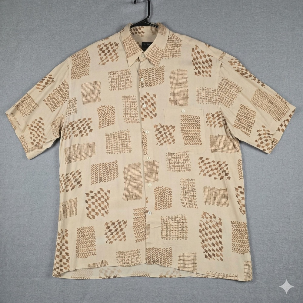 Riscatto Italy Mens XL Short Sleeve Button Down Shirt Abstract Tan Brown